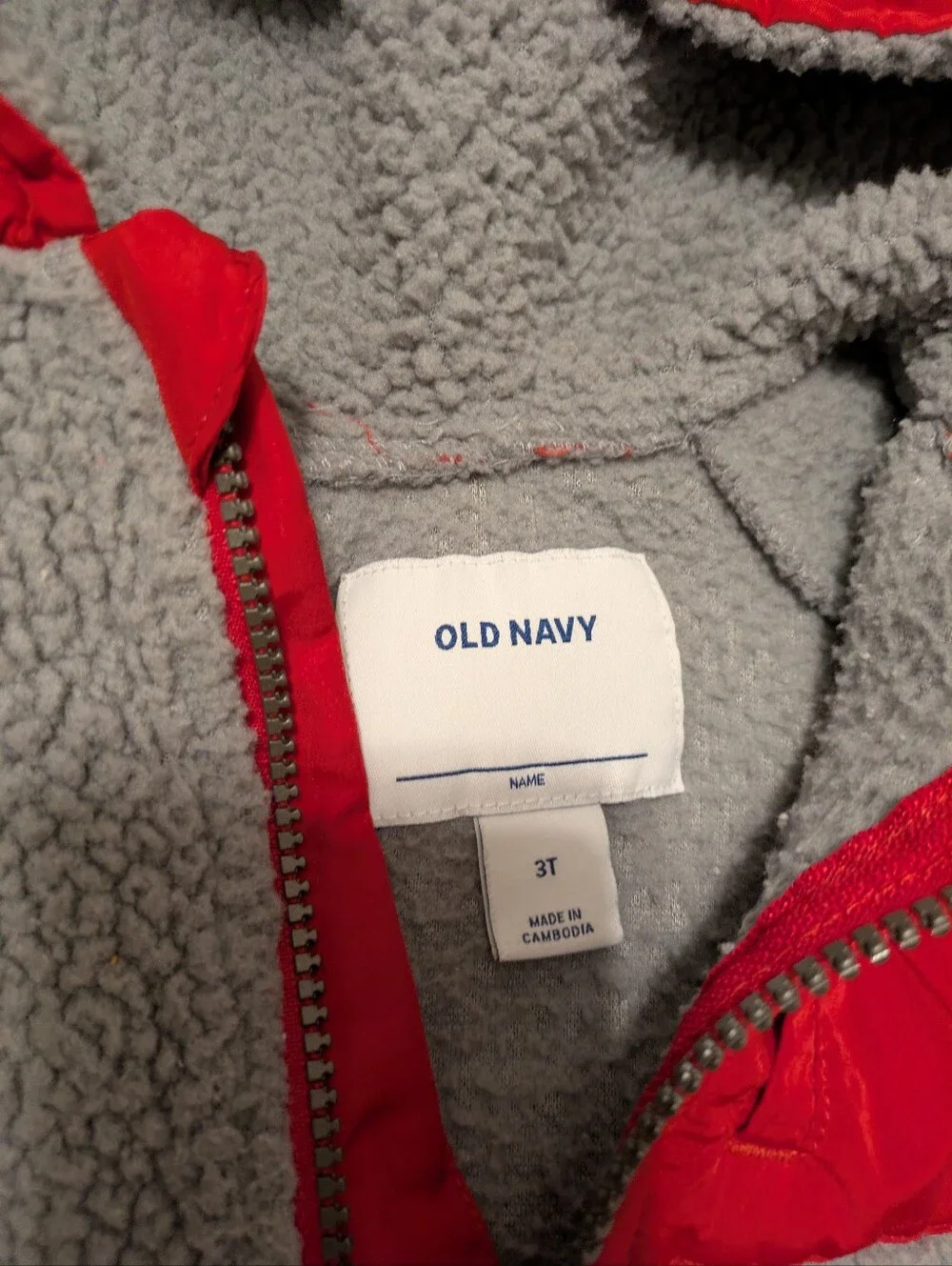 Old Navy Grey and Red Hooded Sherpa Jacket for Kids